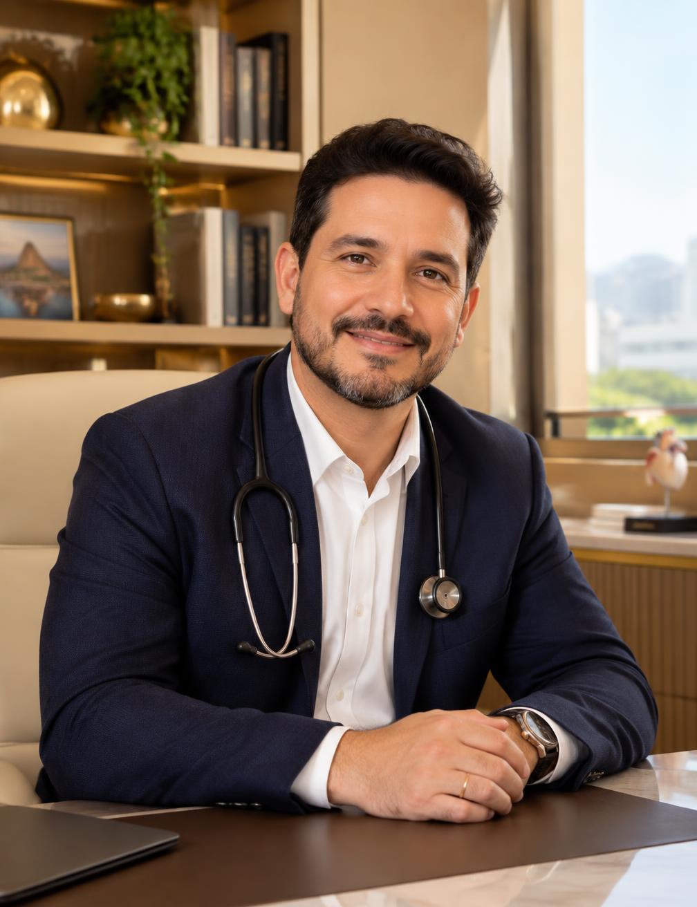 Dr. Coração em seu consultório, pronto para atender